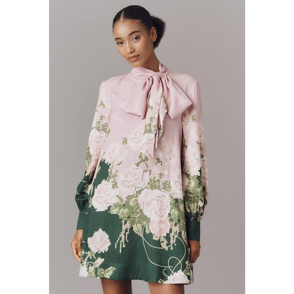nwt ANTHROPOLOGIE MAEVE sz PL The Caroline Tie-Neck Dress pink floral
